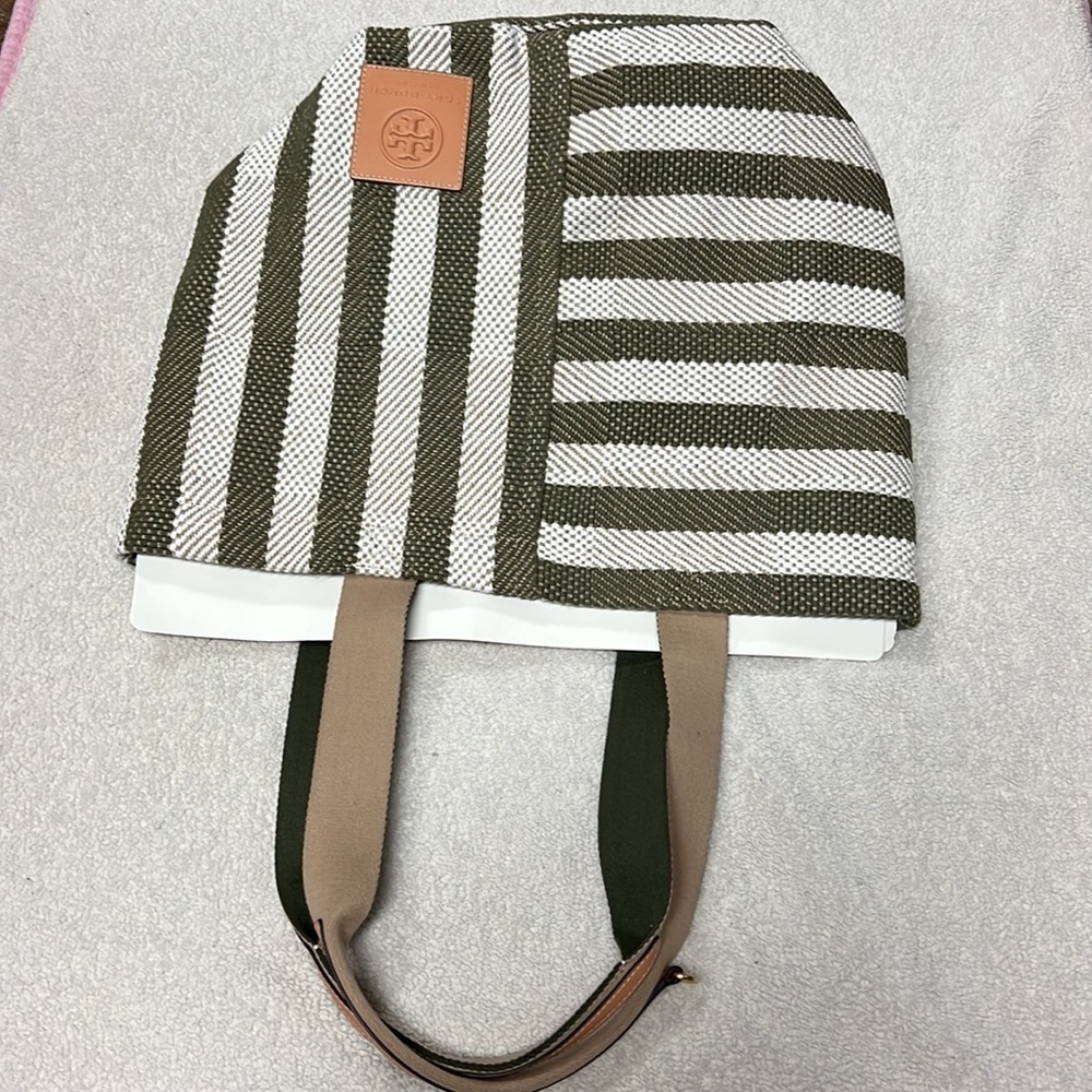 TORY Burch Gracie Striped Canvas Tote in Green Stripe - Picture 6 of 10